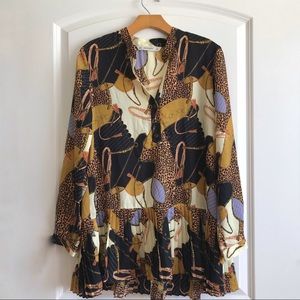 Zara Scarf Print V Neck Pleated Blouse